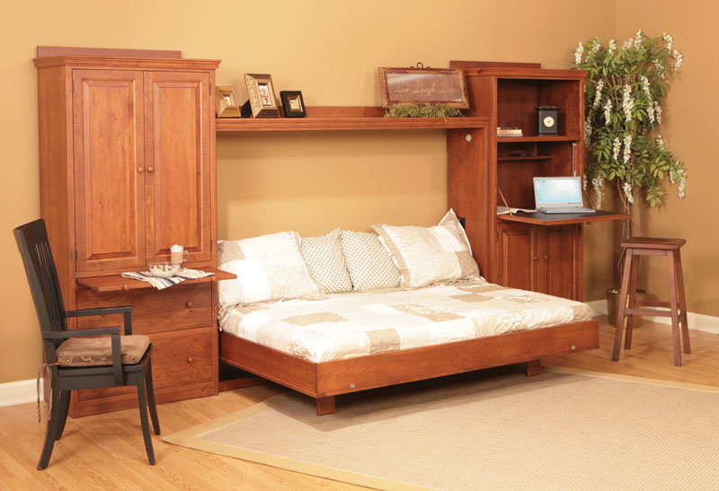 Comfort Wood Wall Bed Full Size Horizontal with Optional Side Units