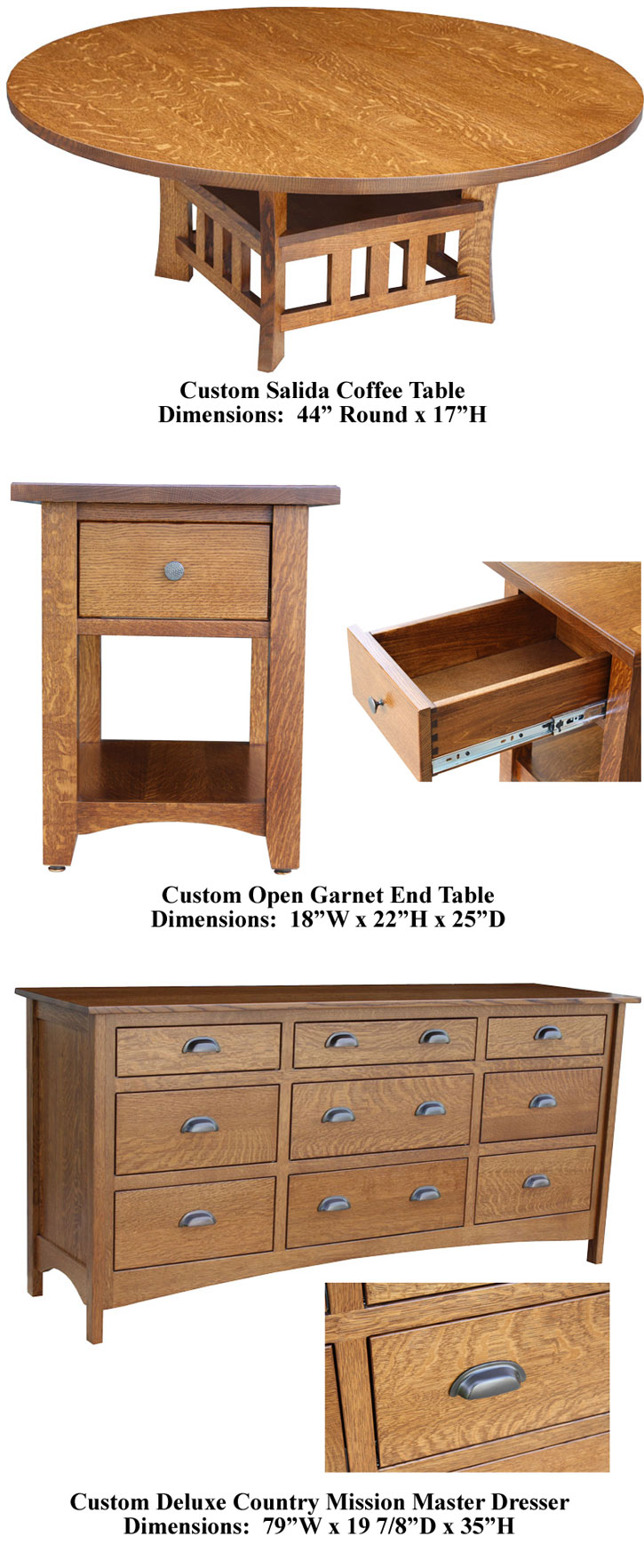 Salida Table, Open Garnet End Table and Master Dresser
