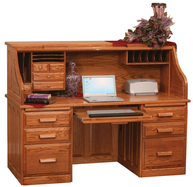 68 inch Traditional Computer Roll Top Desk 
