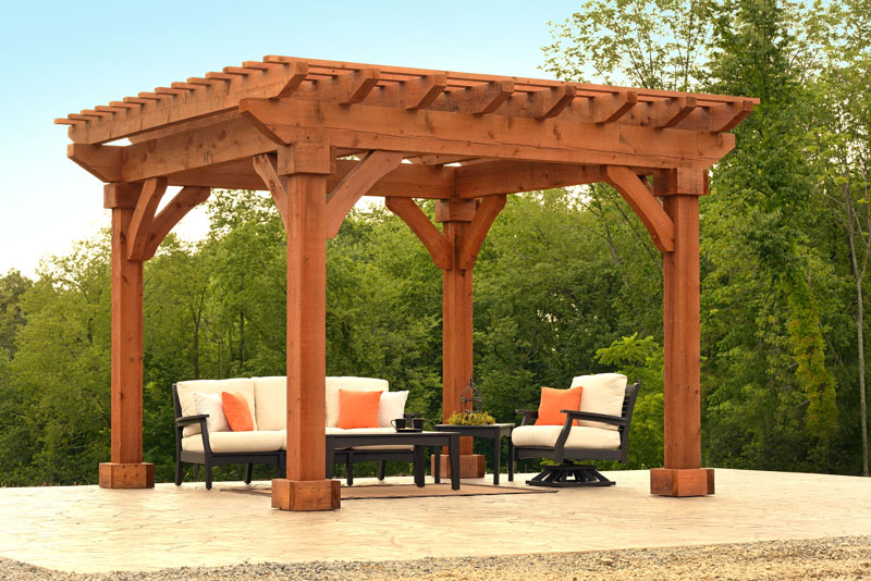 14' x 14' Cedar Wood Pergola with Regular Shade in a Cedartone Stain