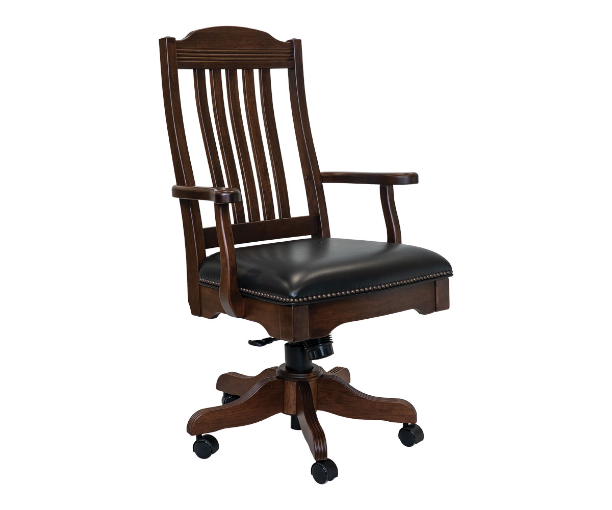 Royal Desk Arm Chair shown in Cherry with Asbury Stain and L210 Black Leather