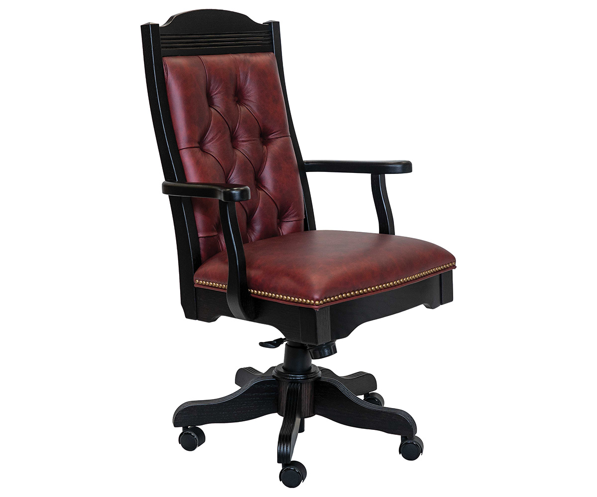 Starr Executive Chair in Oak with Ebony Stain and L425 Bar-B-Q Leather and Optional Nail Trim