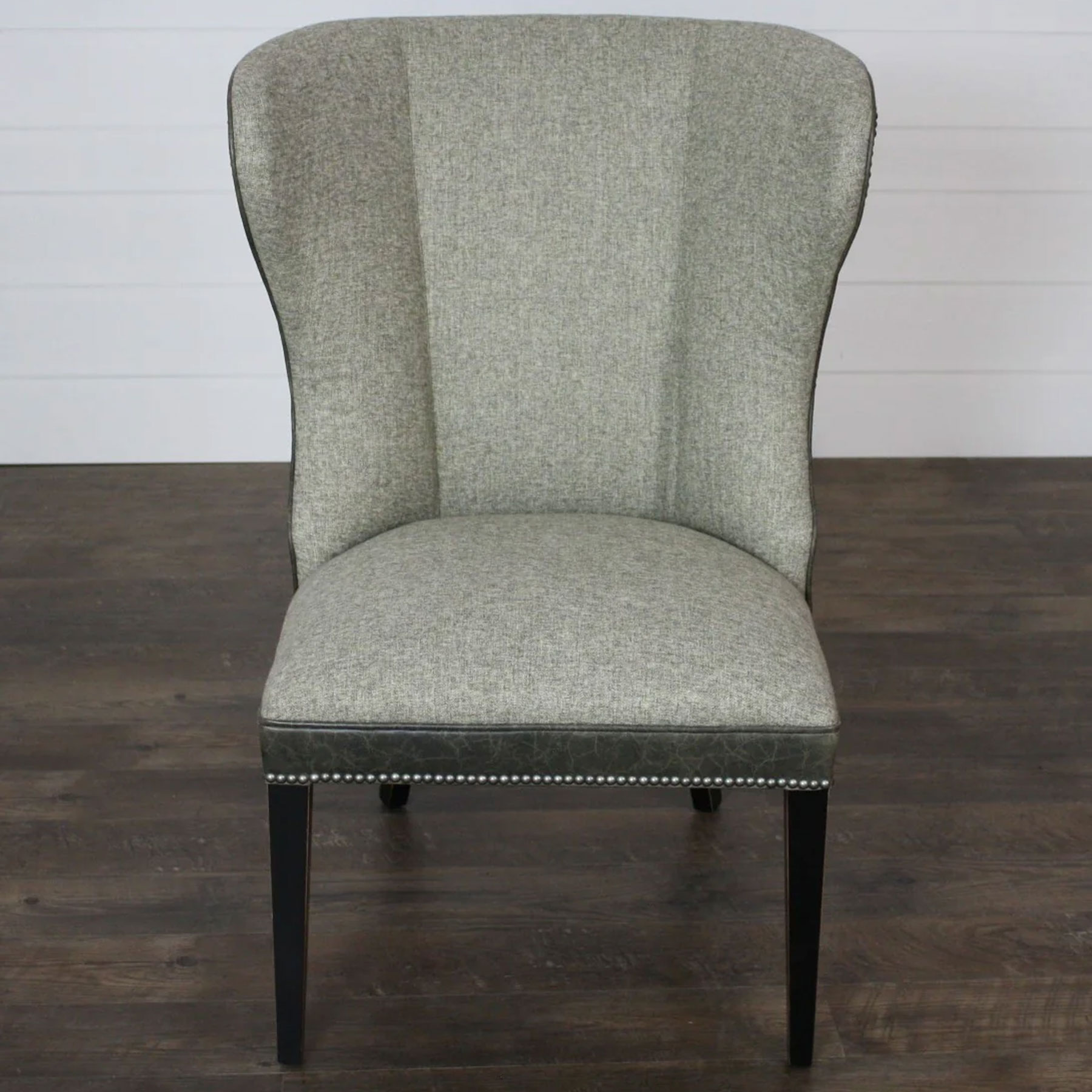 Leathercraft 472 Wellington Dining Chair in Whitman Fabric and San Antonio Fretwork Leather