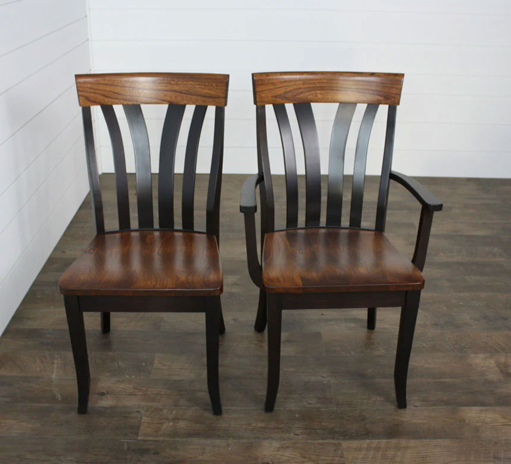 (1) Lennox Arm Chair and (1) Lennox Side Dining Chair in Brown Maple 