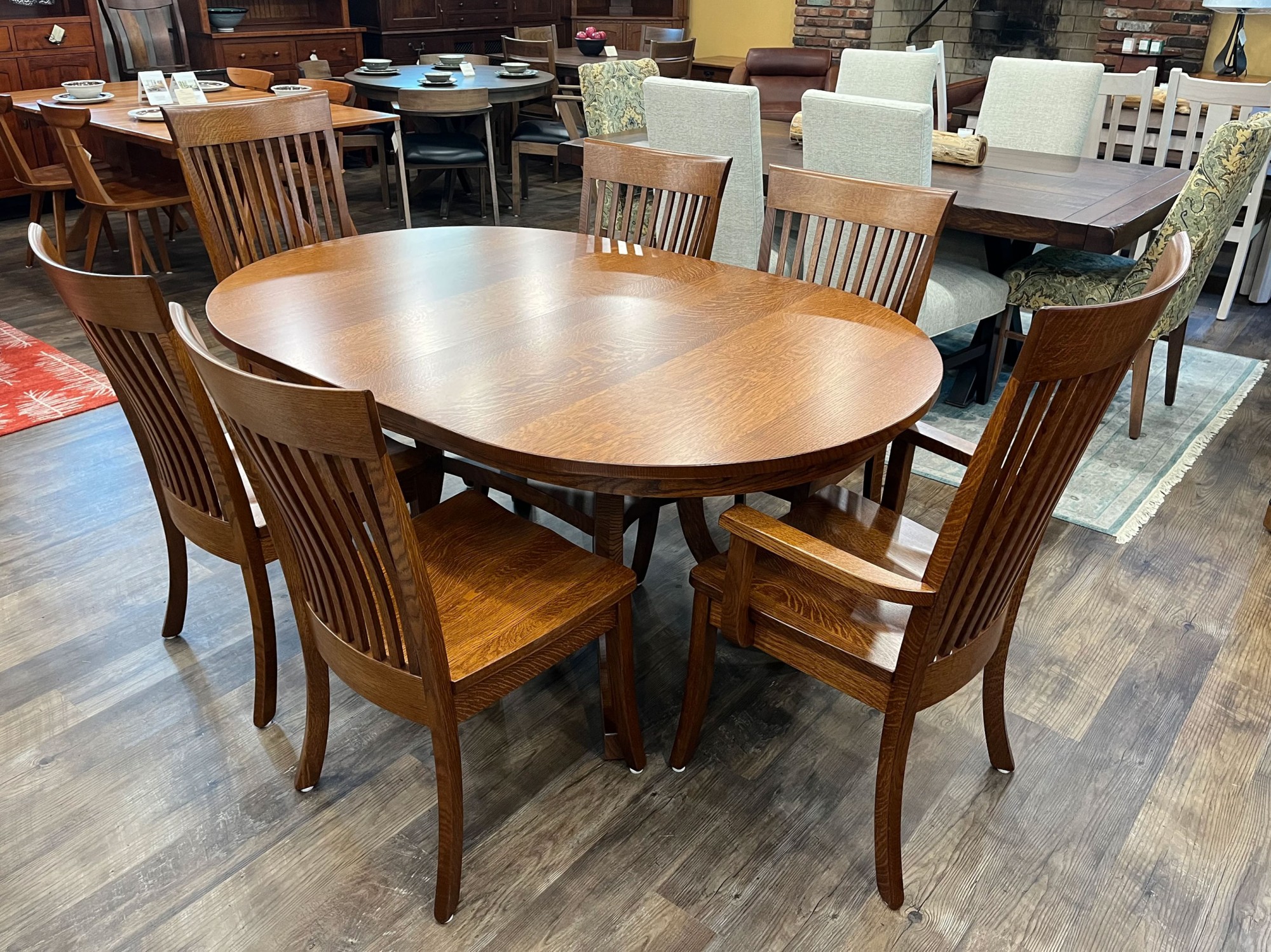 Old World 44 x 66 Dining Table with (1) 18 inch Butterfly Leaf and (6) Dining Chairs