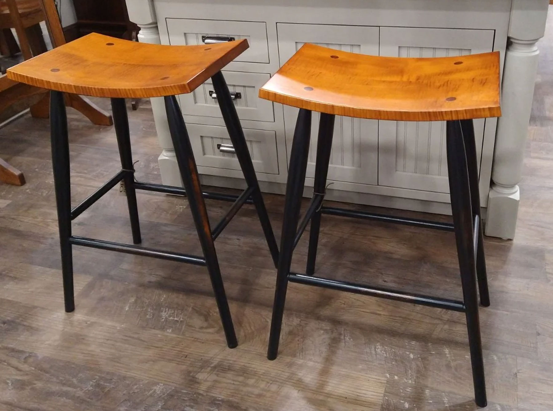 (2) Treharn Crescent Bar Stools with Tiger Maple Seat