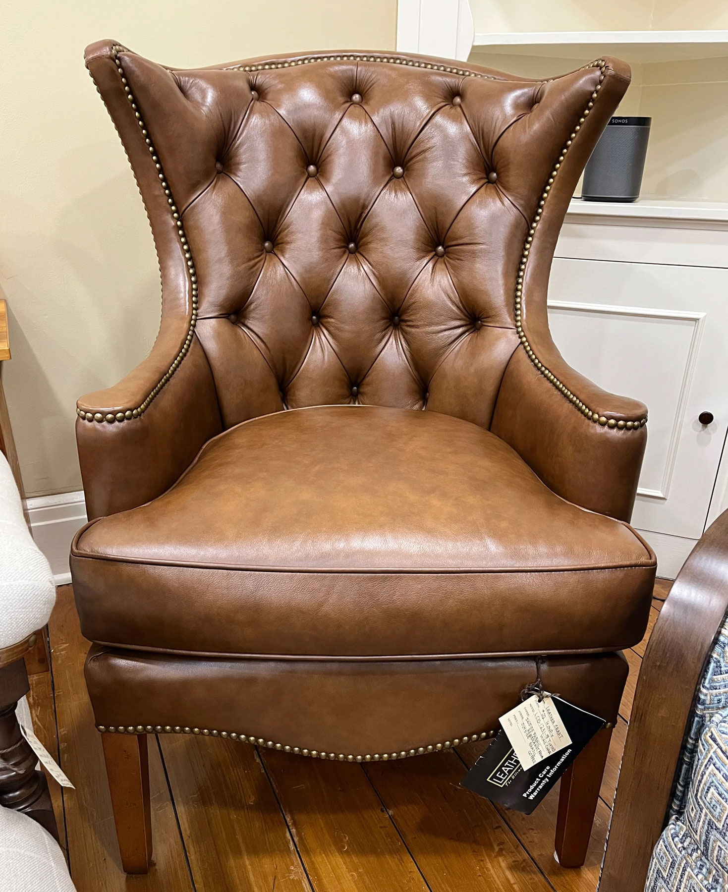 Leathercraft 1231-18 Kelly Tufted Wing Chair in Rembrandt Fawn/Brazil Copper Leather