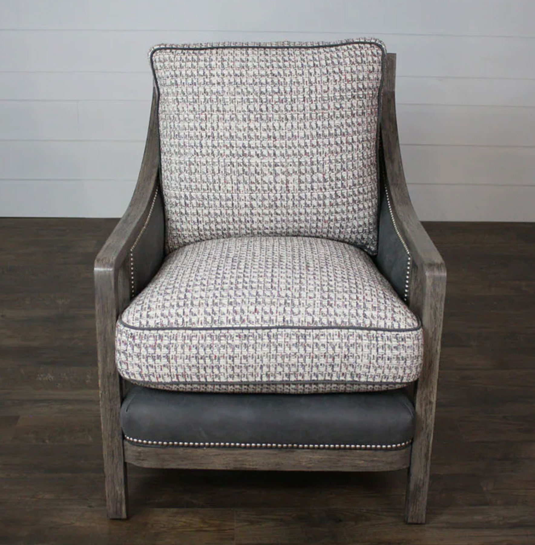 Our House 725 Monastery Foyer Lounge Chair in Slate Roof Leather and Novelty Fabric