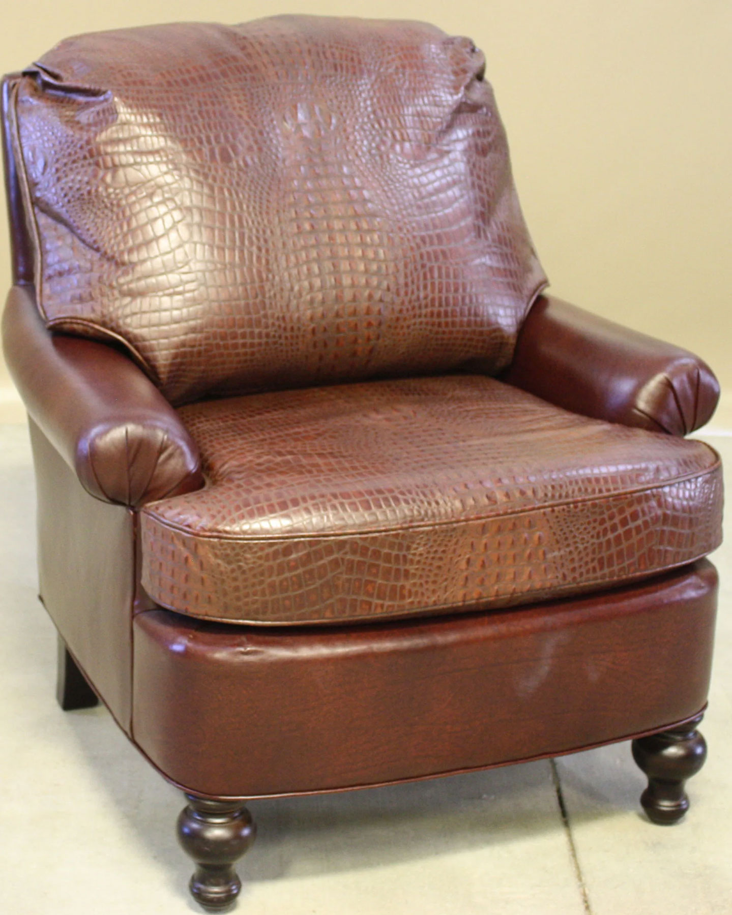 Parker Southern 3063 Sadie Chair in Lachey Pecan Leather with Crocodile Mahogany Accent Leather