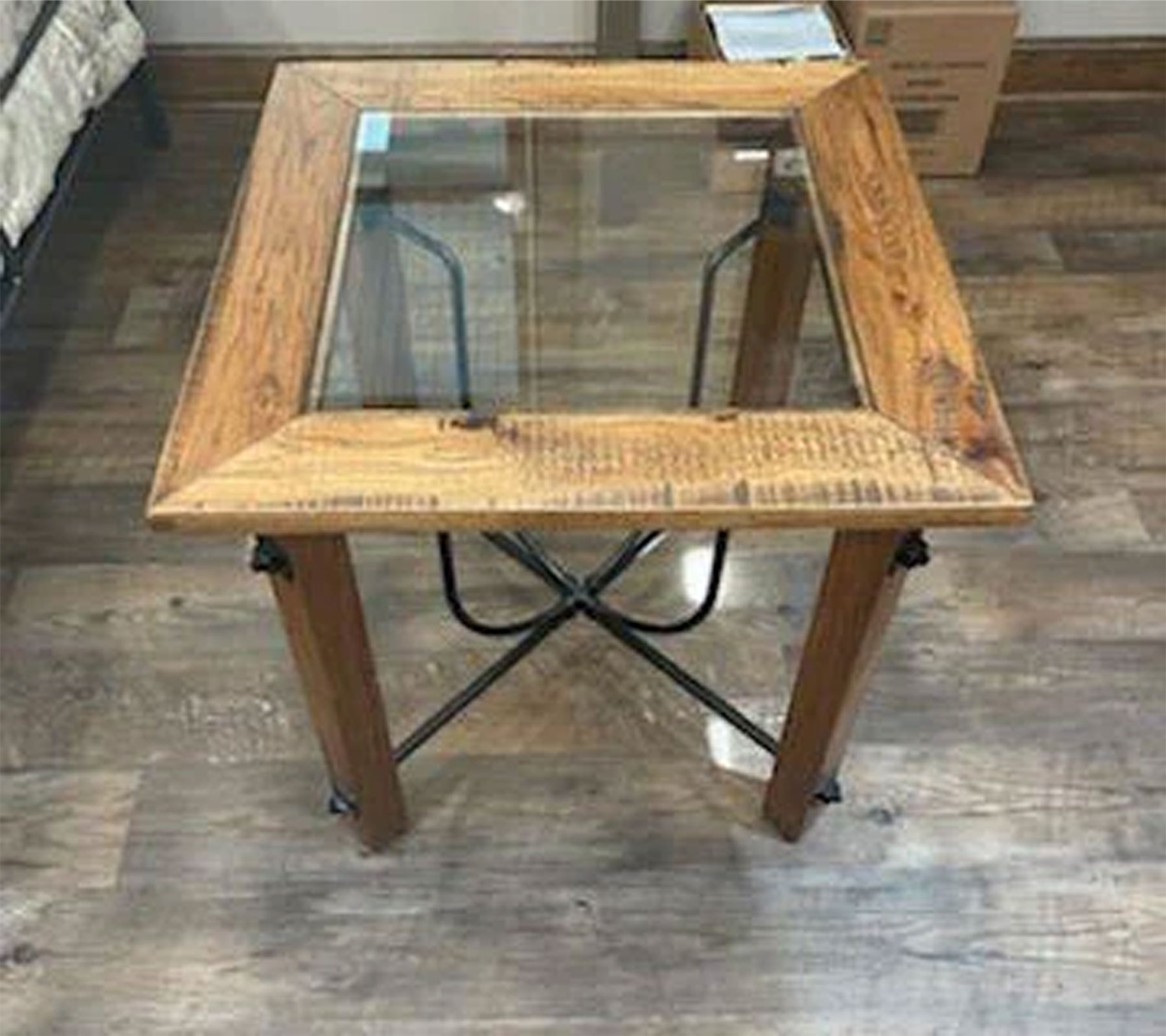 Bradford End Table with Glass Top in Rustic Hickory