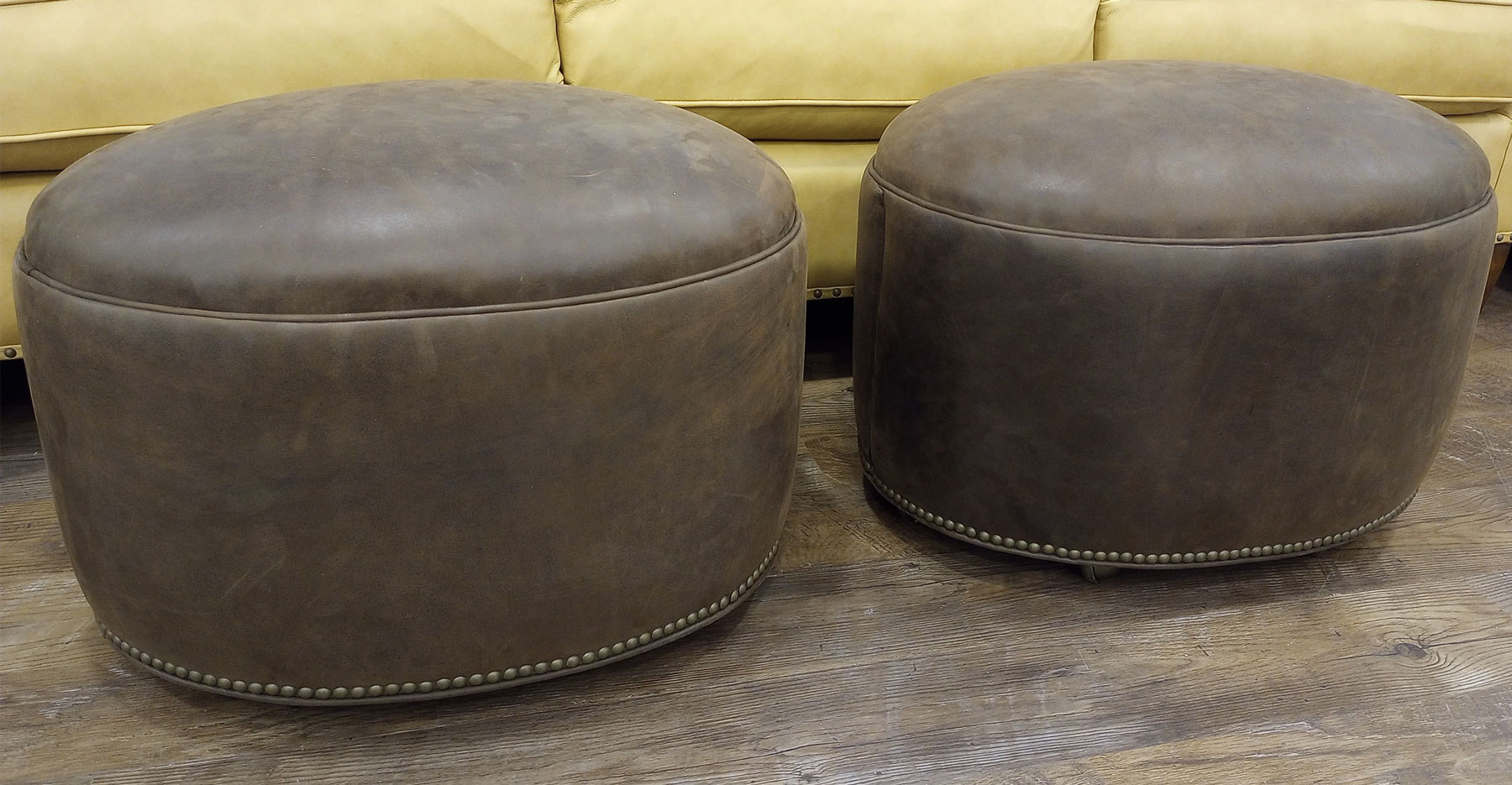(2) Our House 733-C Ellipsis Caster Bunching Ottoman in Aged Cigar Leather
