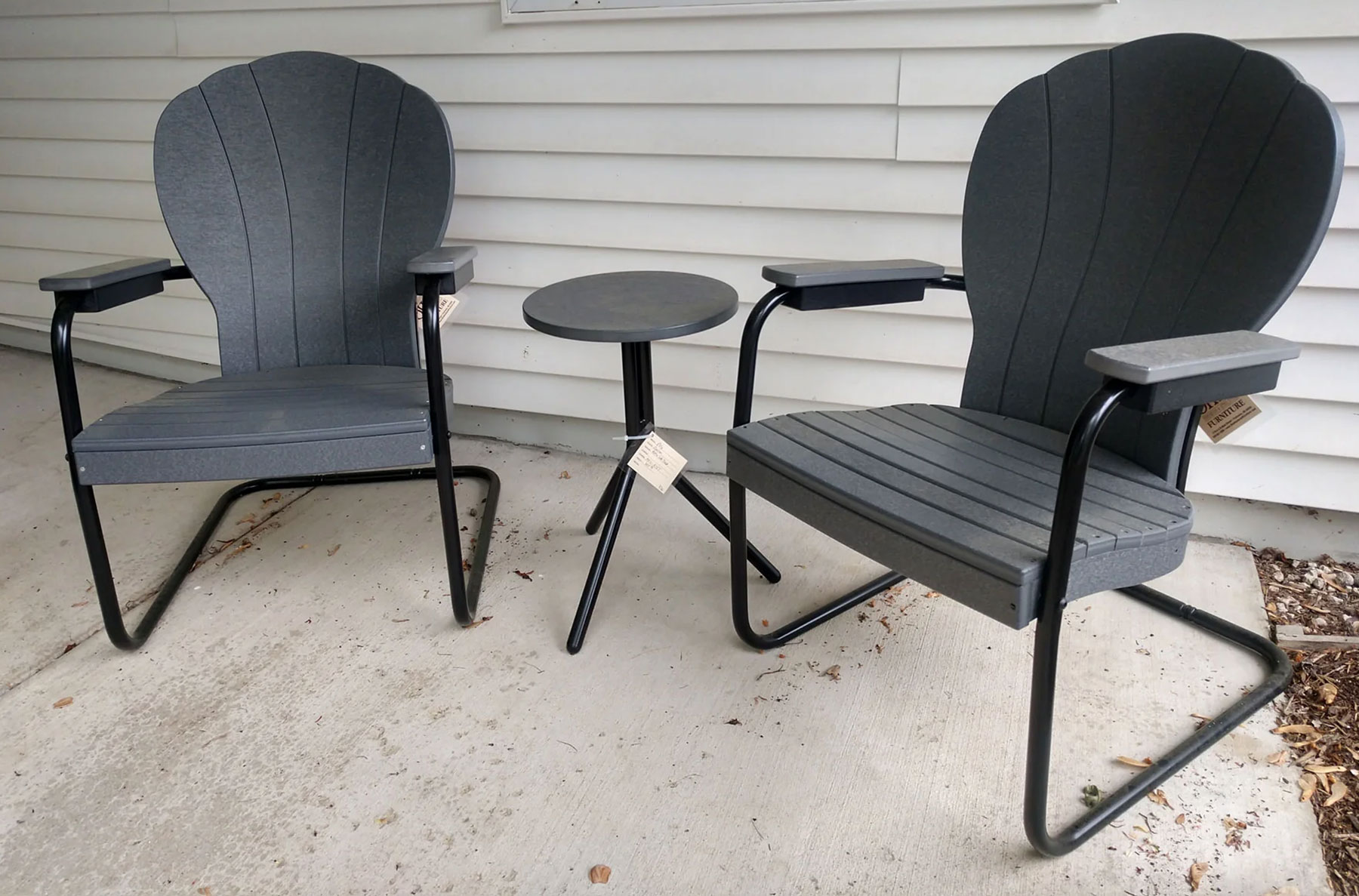 (2) Manchester Poly Chairs and (1) Retro Side Table in Charcoal