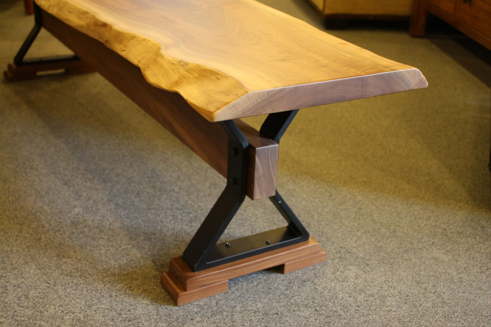 Live Edge Bench with Metal X Base - End View