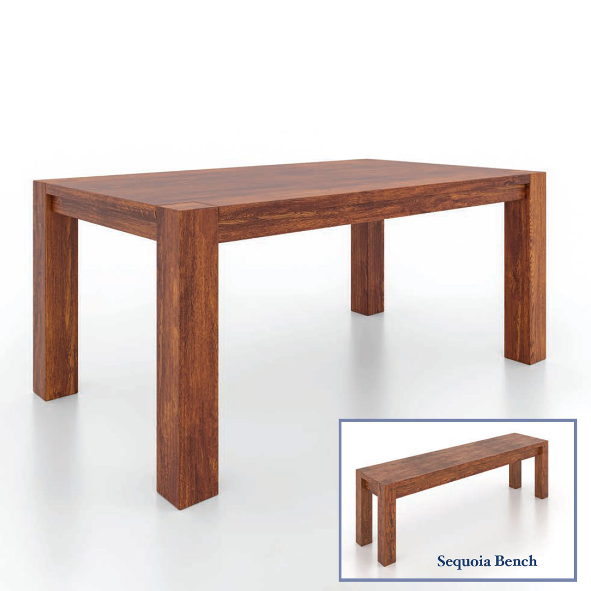 Sequoia Leg Table shown with the Sequoia Bench