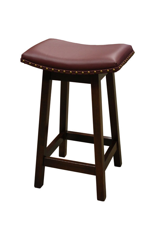 24" Athens Stool (ABS-24L) with a Coffee Stain, Tango Burgundy Leather and French Natural Nail Trim.  This is custom stool.