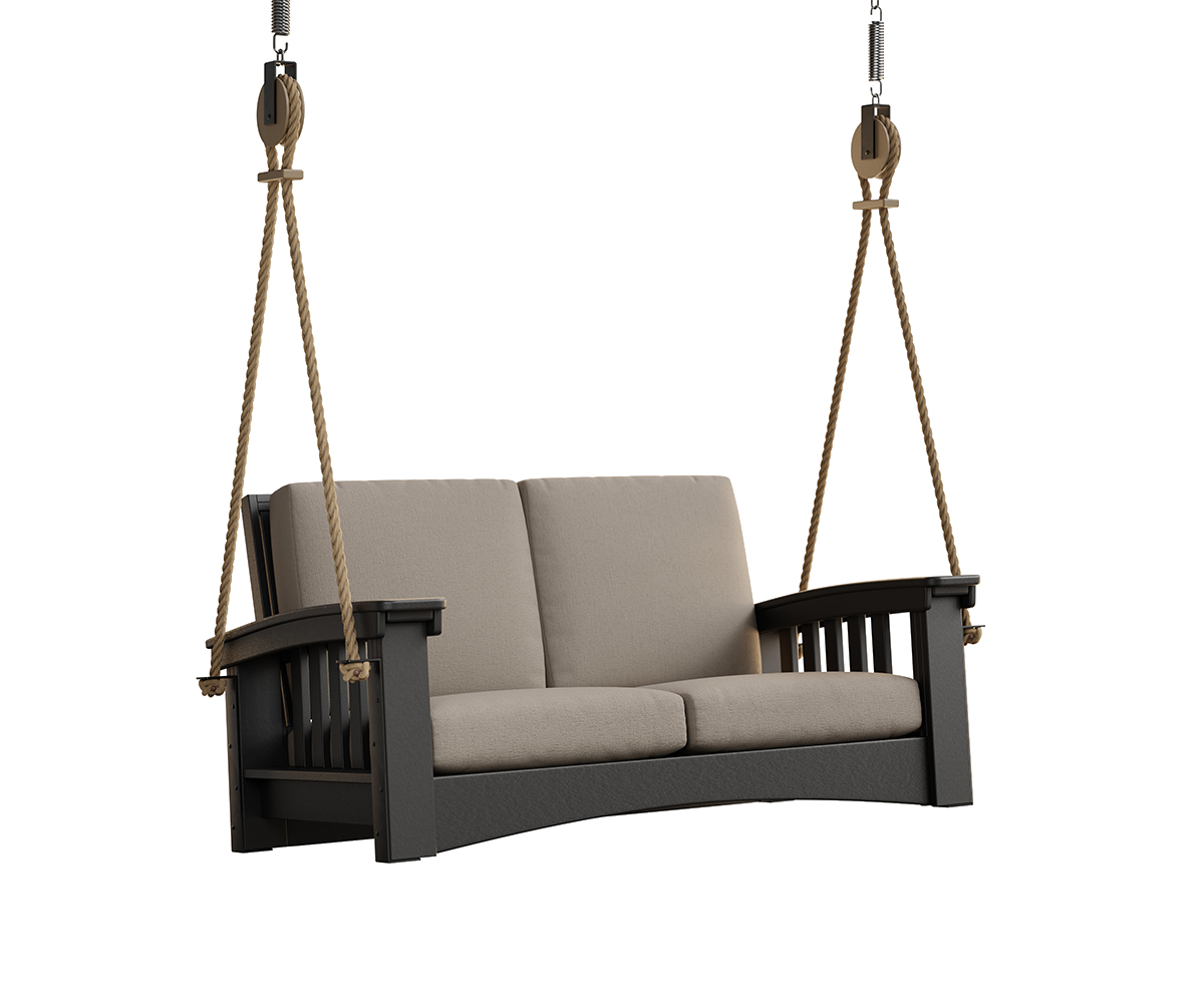 Day's End Mission Lounge Rope Swing in Black with Cast Ash Cushion