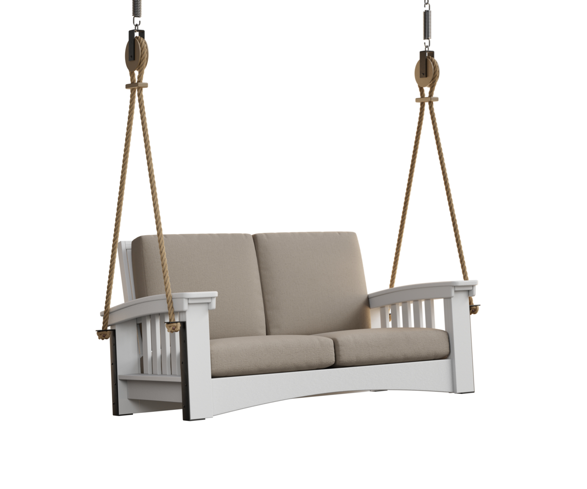 Day's End Mission Lounge Rope Swing in White with Cast Ash Cushion