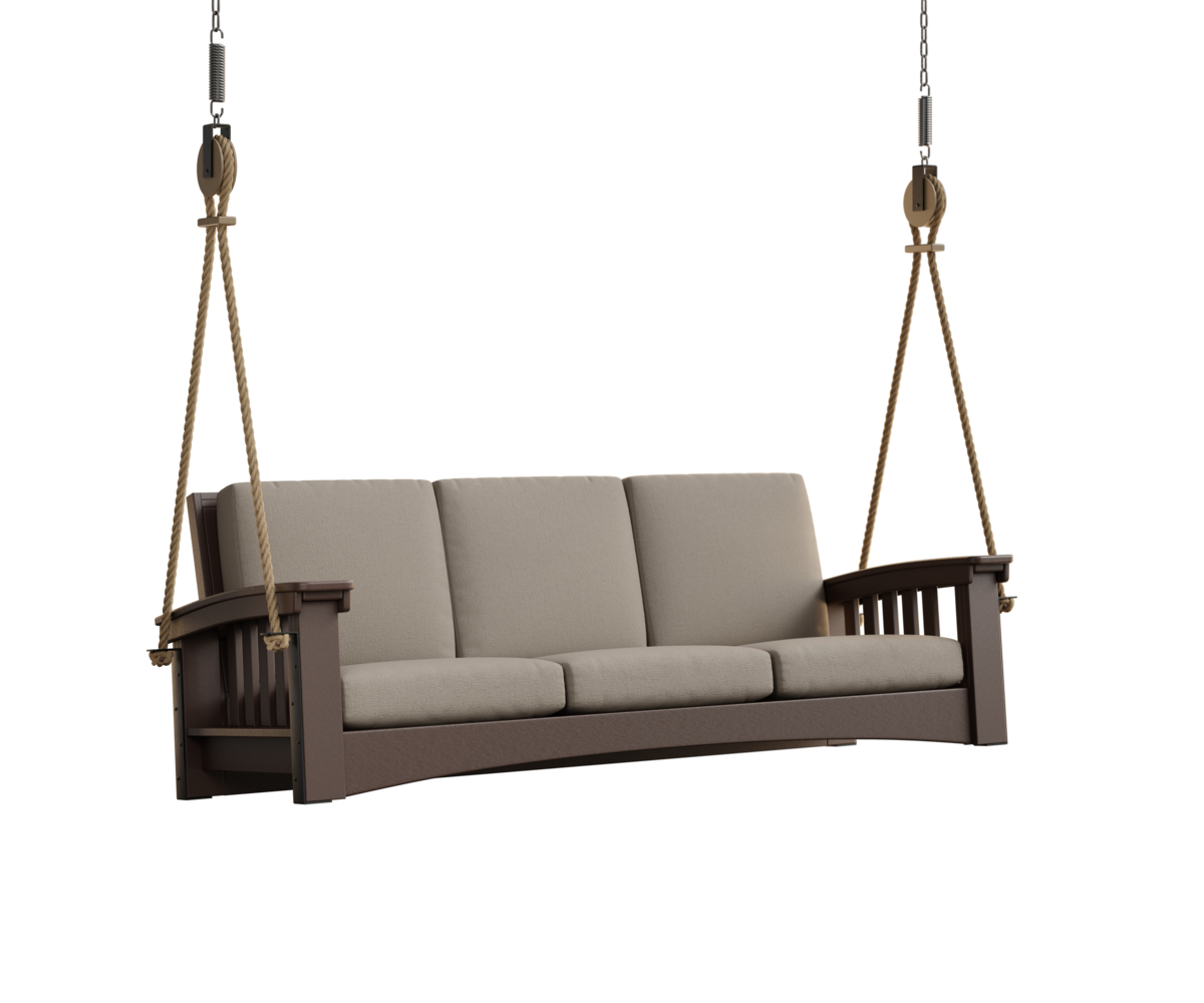 Day's End Poly Mission Sofa Rope Swing in Chocolate Brown with Cast Ash Cushions