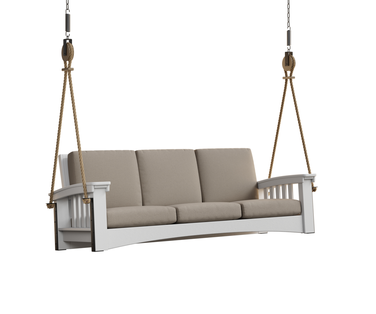 Day's End Poly Mission Sofa Rope Swing in White with Cast Ash Cushions