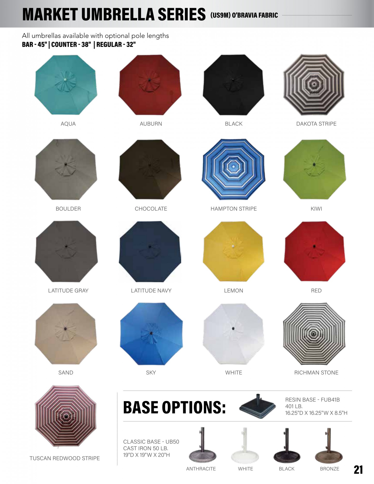 Umbrella Fabric Options and Base Options