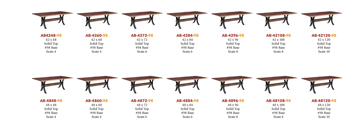 Abbington Table Sizes Available