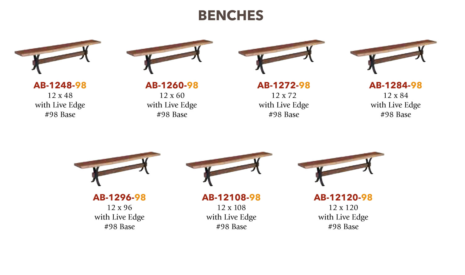 Abbington Bench available sizes