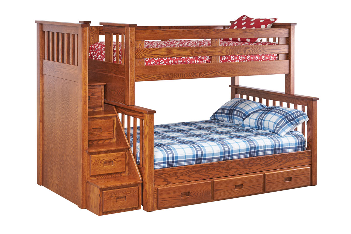 Miller's Mission Twin/Full Bunk Bed with Side Step Unit and Optional Storage Drawers