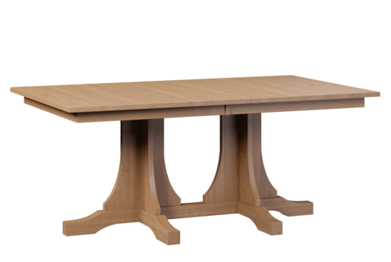 Mission Double Pedestal Table shown in Brown Maple with OCS-104 Seely.