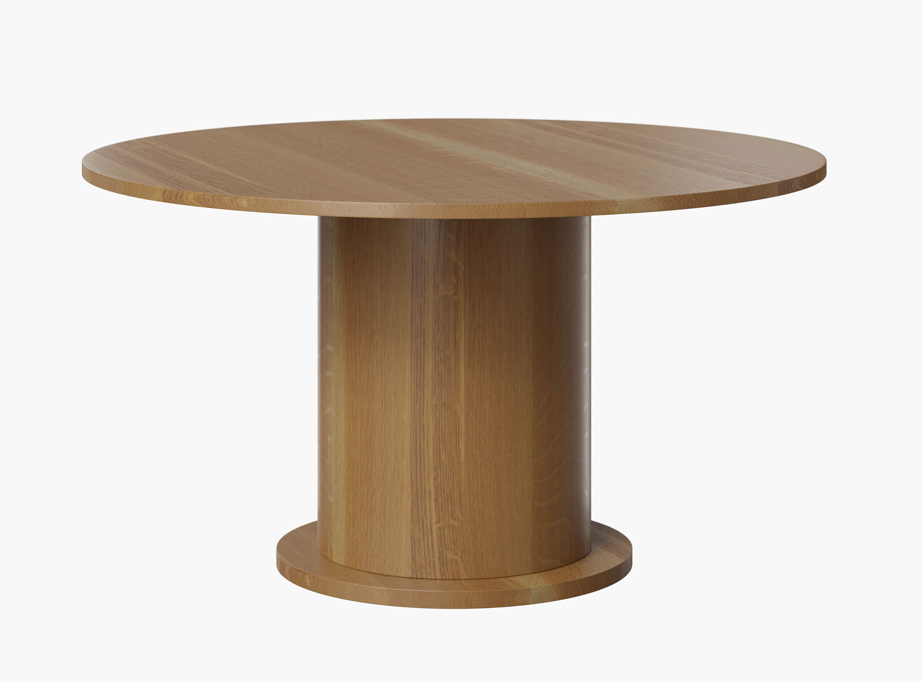Tulsa Single Pedestal Table shown in Quartersawn White Oak with OCS-Natural Finish.