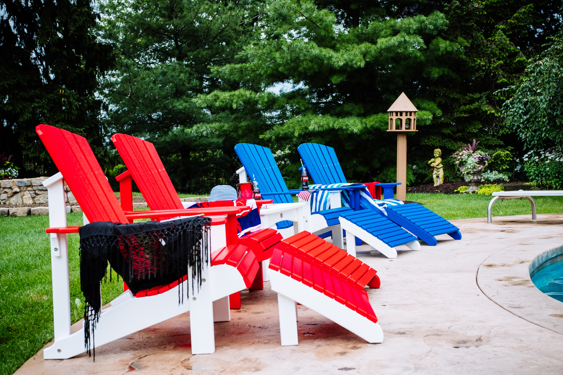 Poly Deluxe Adirondack Chairs and Footrest in Various Colors