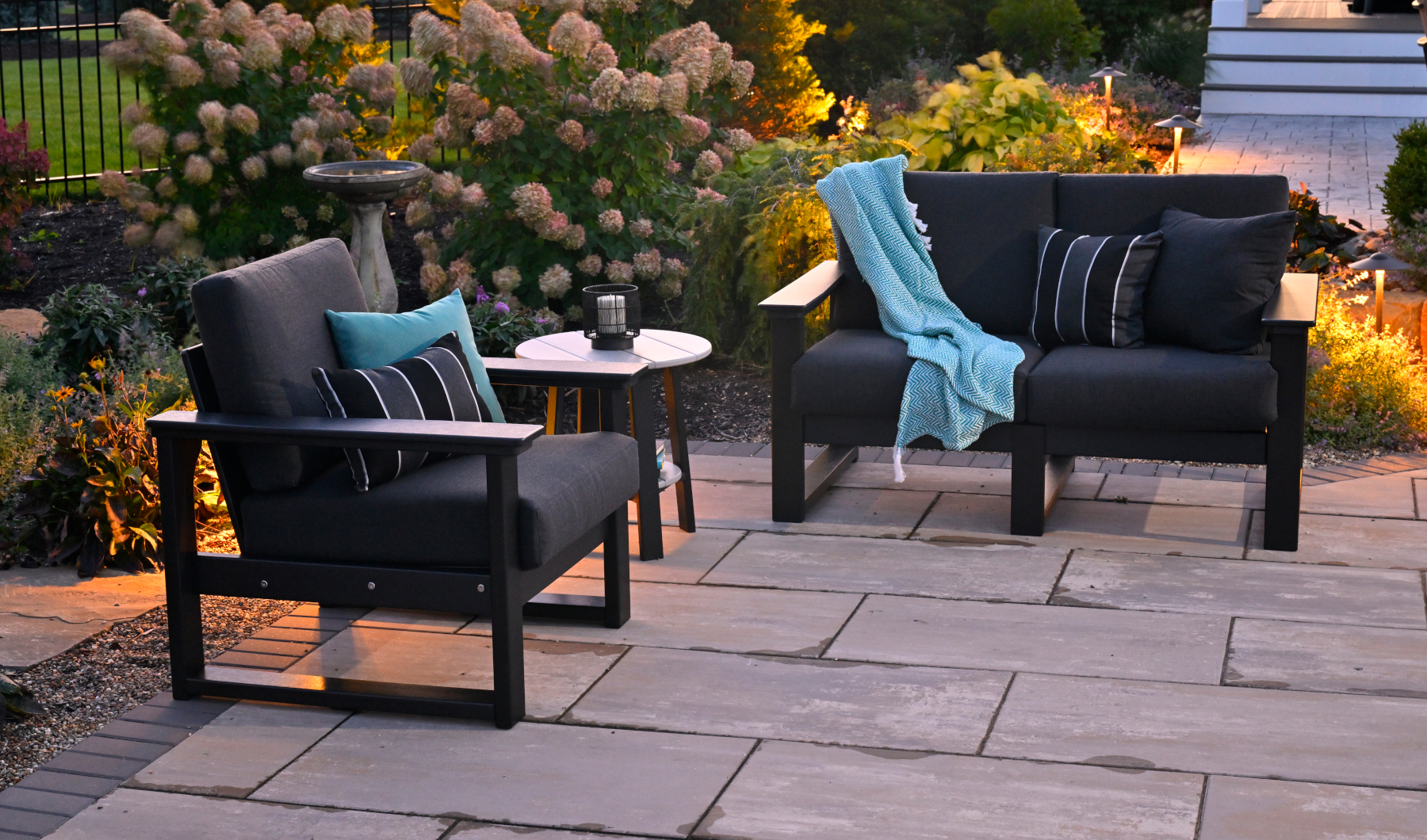Lanai Deep Seating Chair and Loveseat with Deluxe Poly End Table