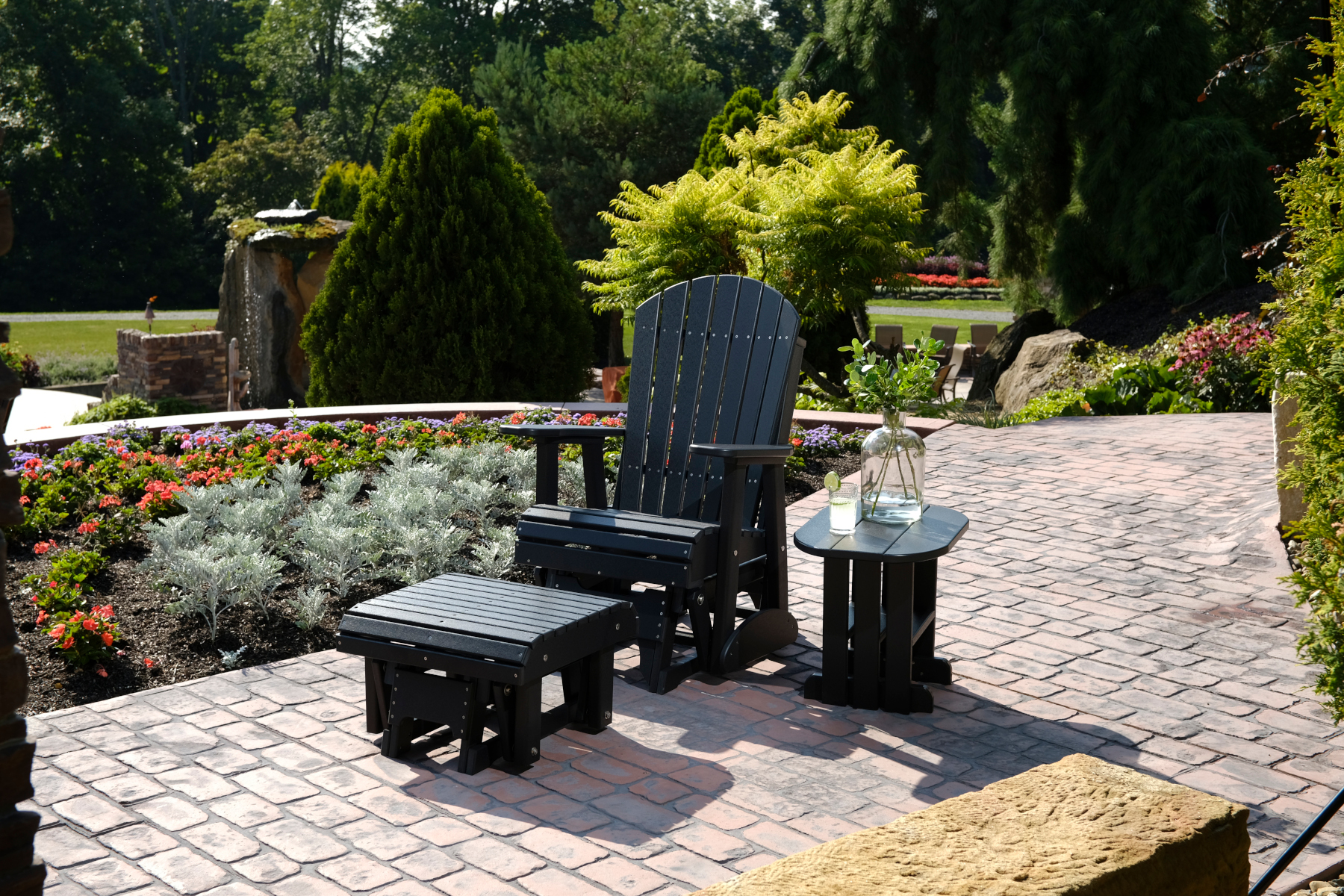 2' Adirondack Poly Glider and Poly Glider Footrest in Black
