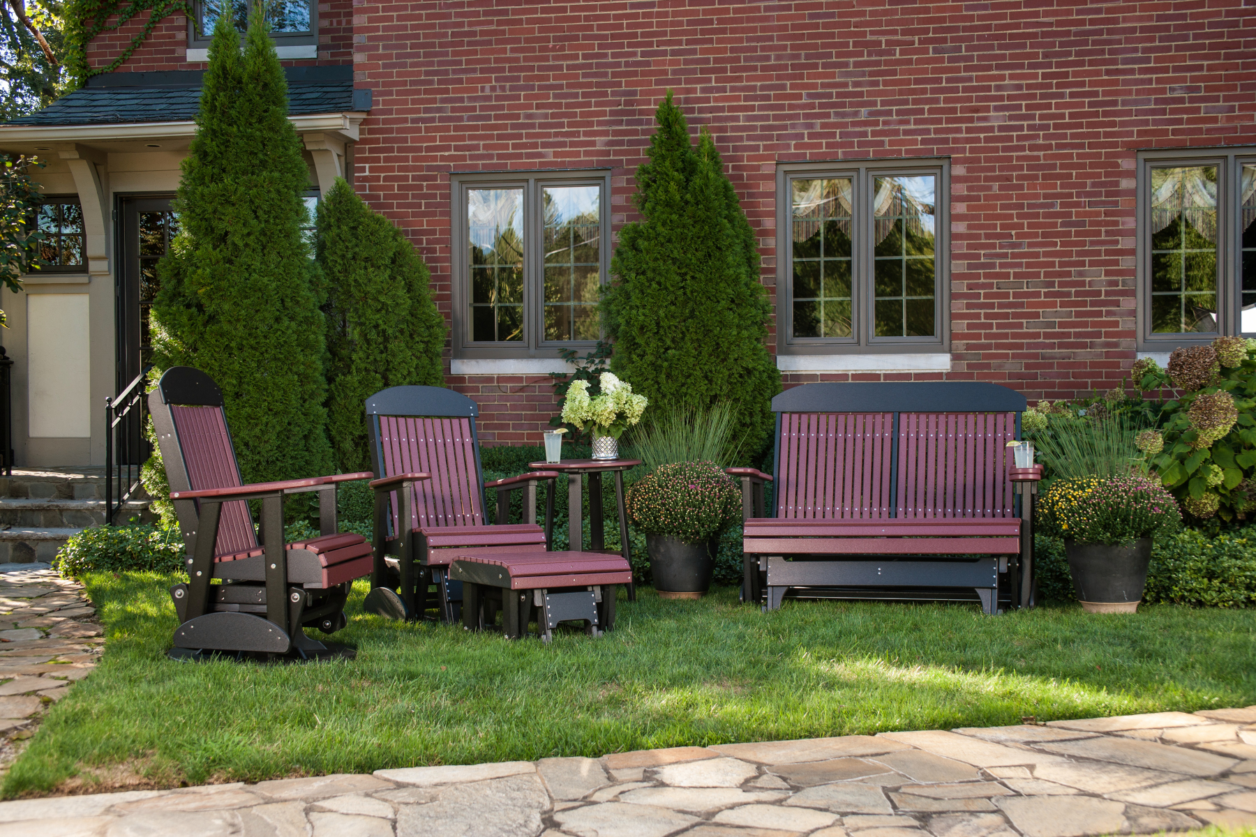 Classic Glider Collection with Poly Glider Footrest in Cherrywood & Black