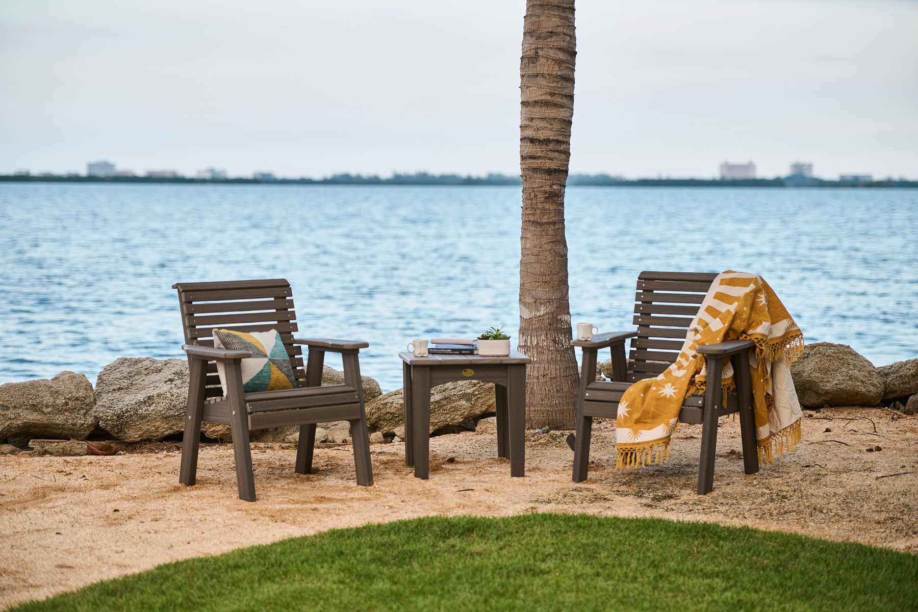 2' Plain Poly Benches in Coastal Gray