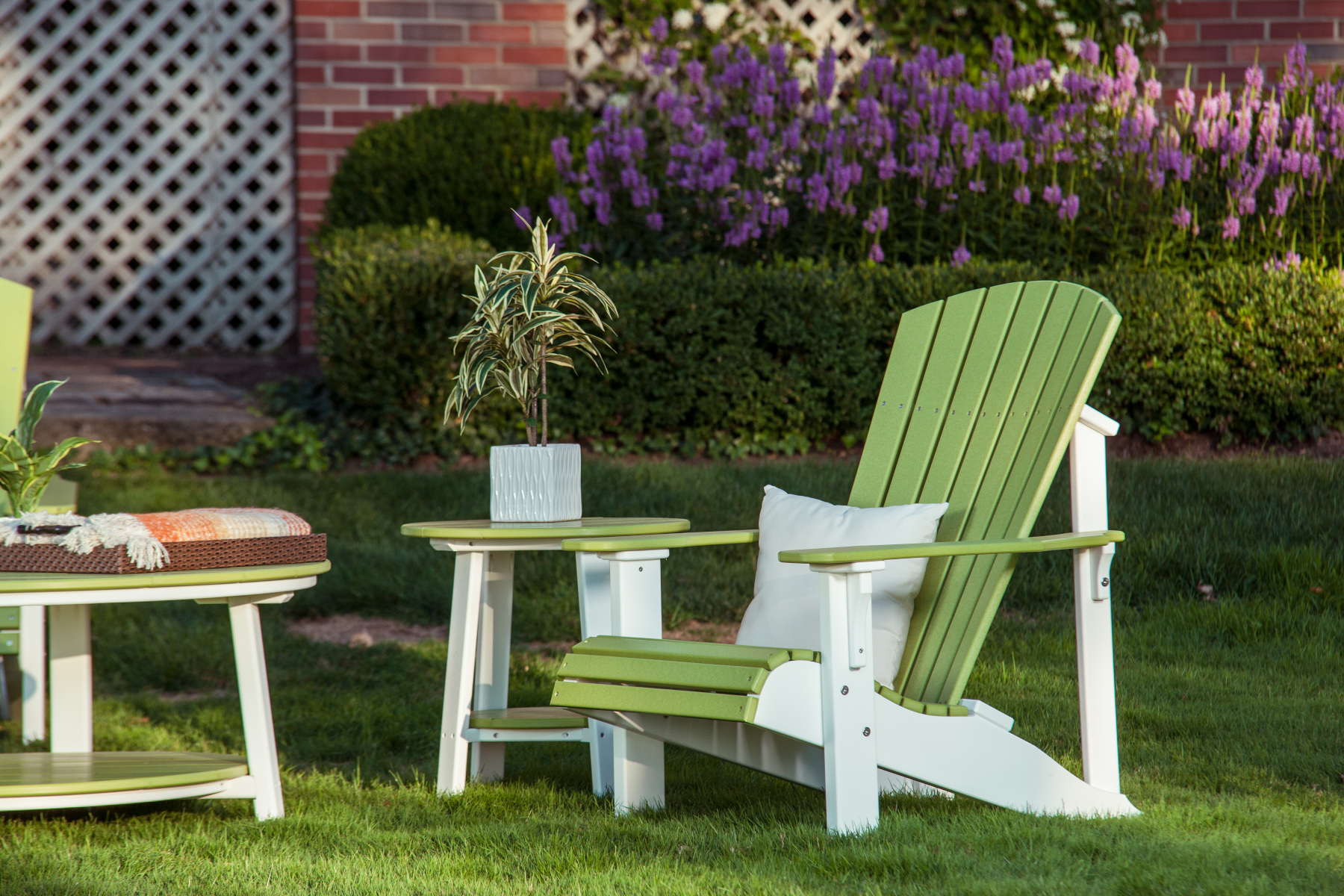 Poly Deluxe Adirondack Chair in Lime Green & White