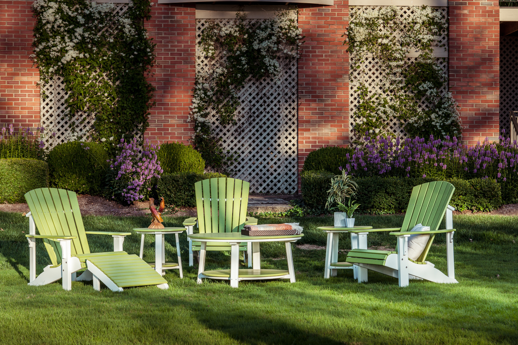 Poly Deluxe Adirondack Chair in Lime Green & White