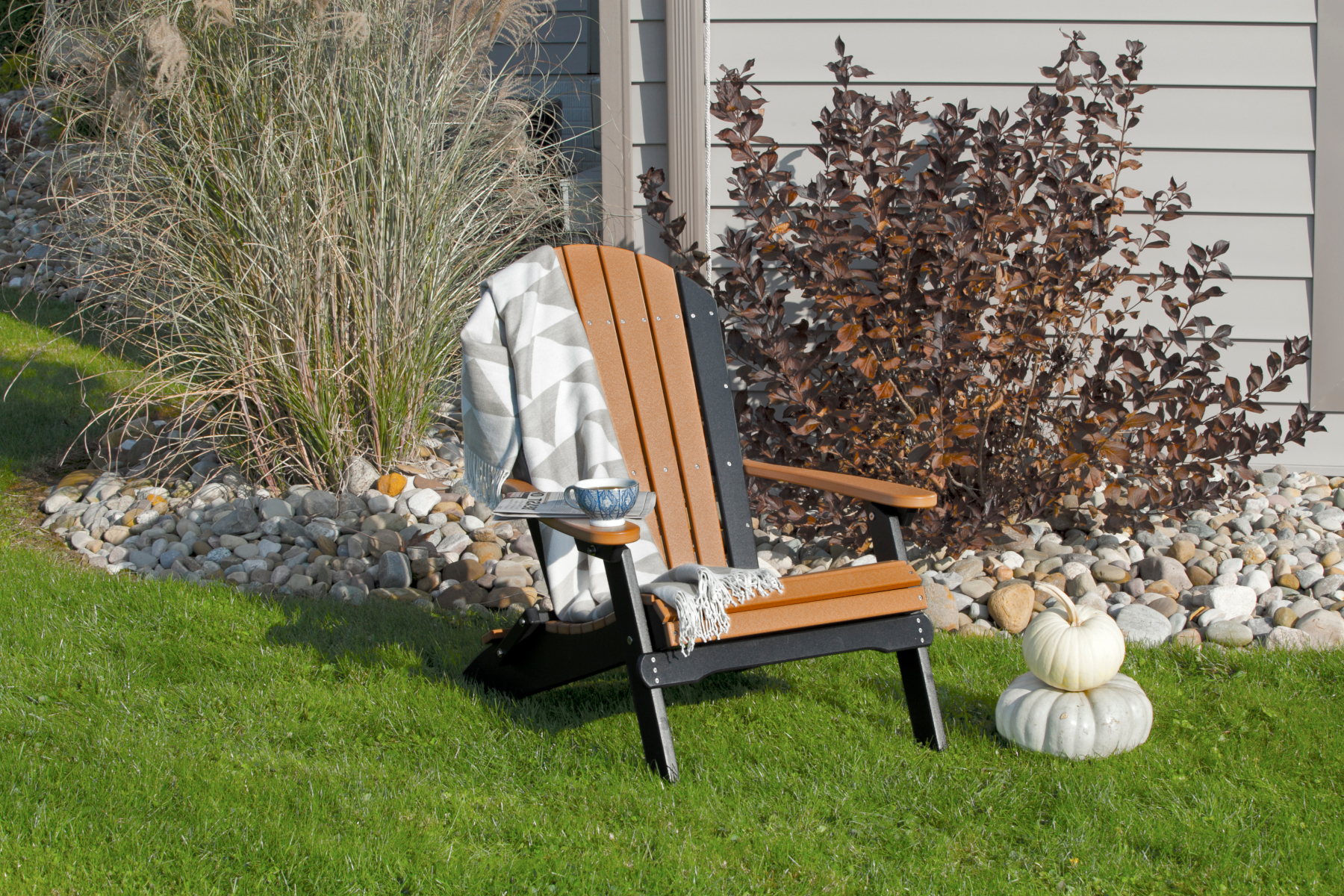 Poly Folding Adirondack Chair in Cedar & Black