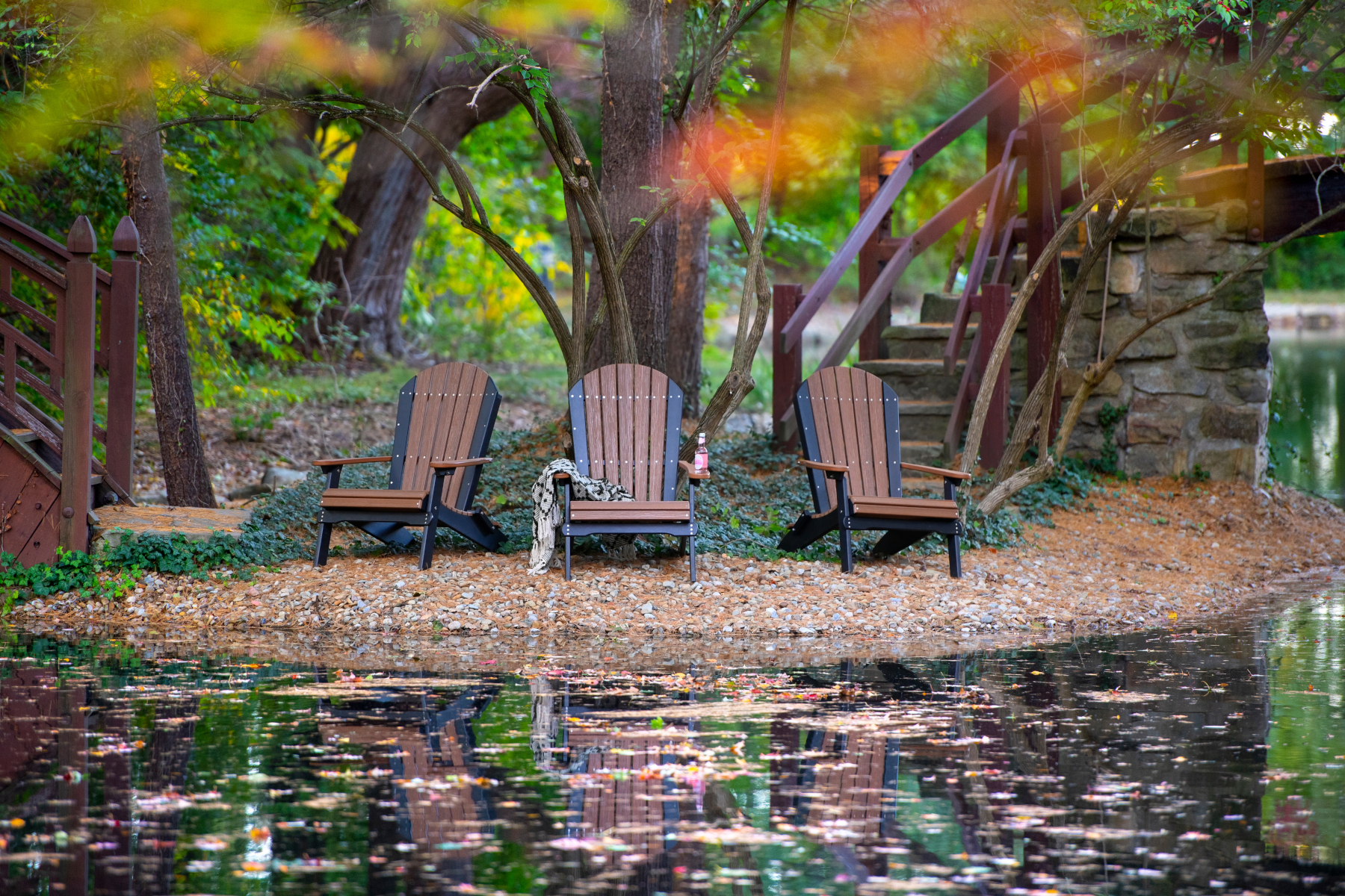 Poly Folding Adirondack Chairs in Antique Mahogany & Black