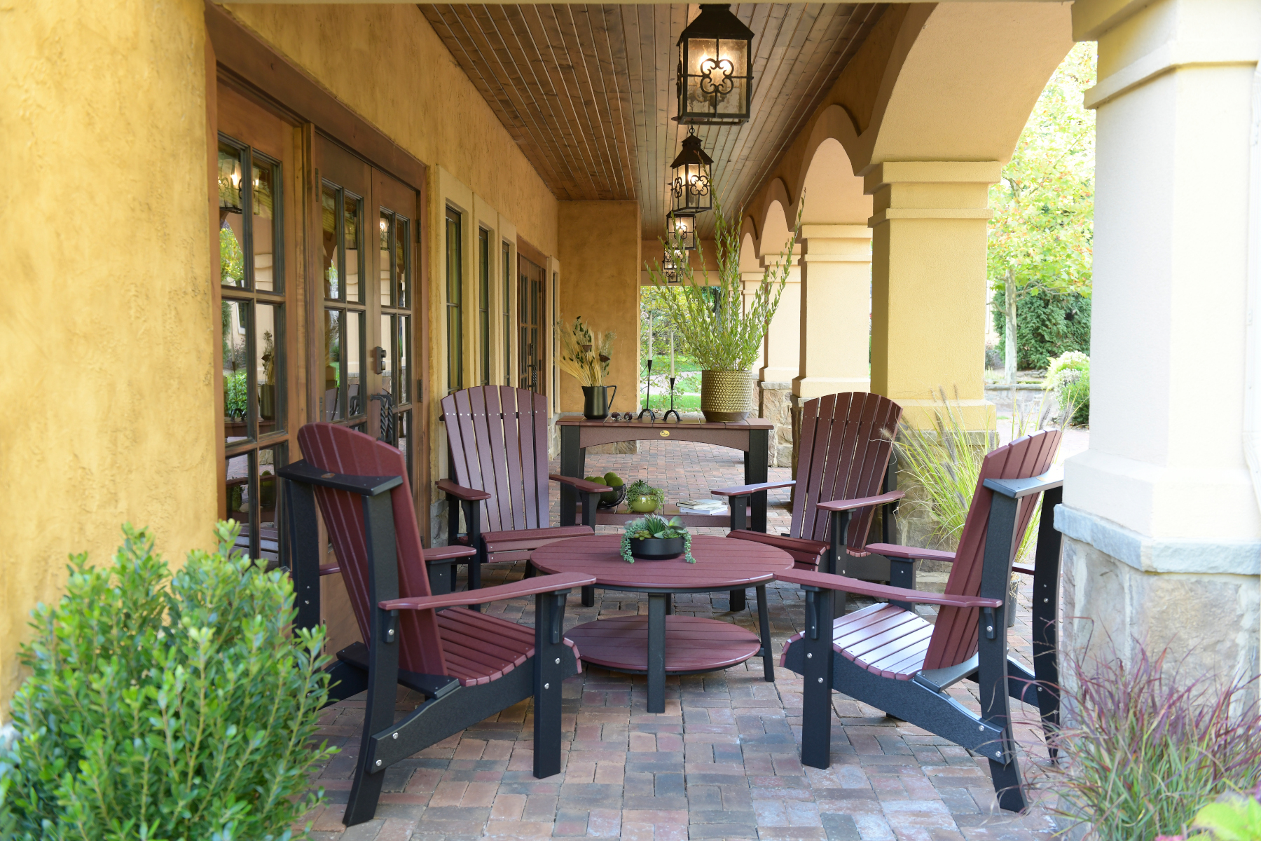 Royal Adirondack Chairs with Deluxe Conversation Table in Cherrywood & Black
