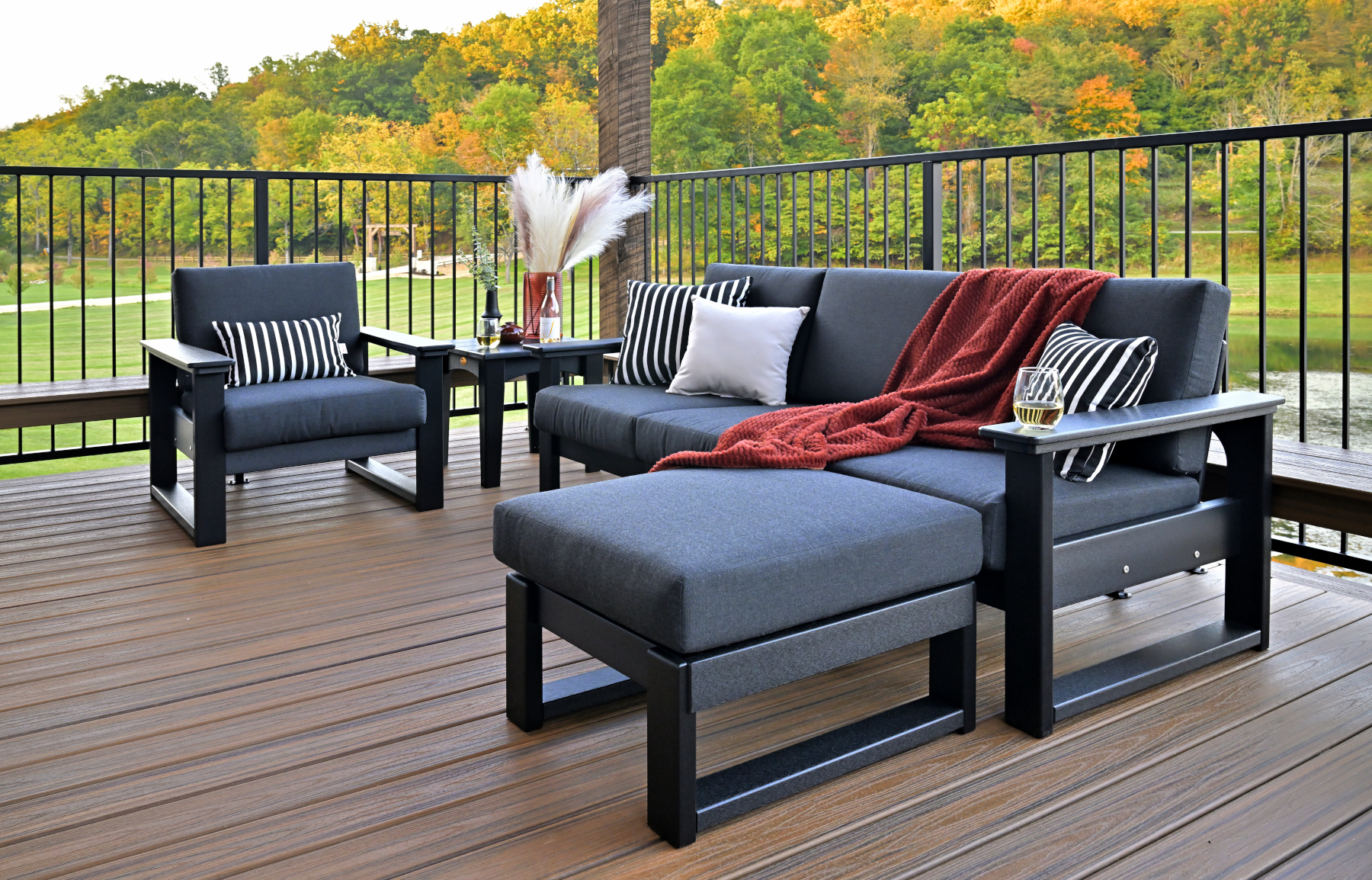 Lanai Deep Seating Chair, Sofa & Ottoman in Black with Spectrum Carbon Fabric