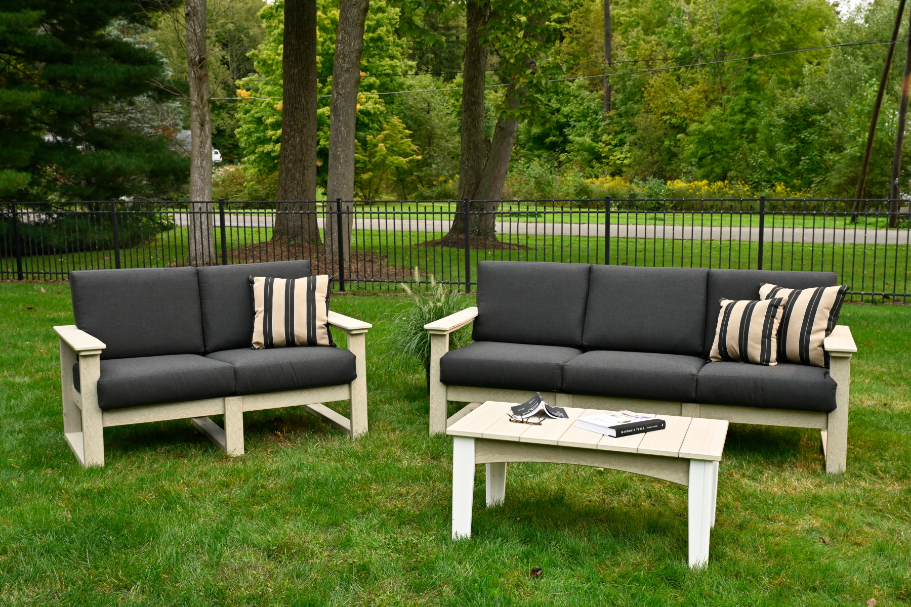 Lanai Deep Seating Loveseat and Sofa in Birch with Spectrum Carbon Fabric.