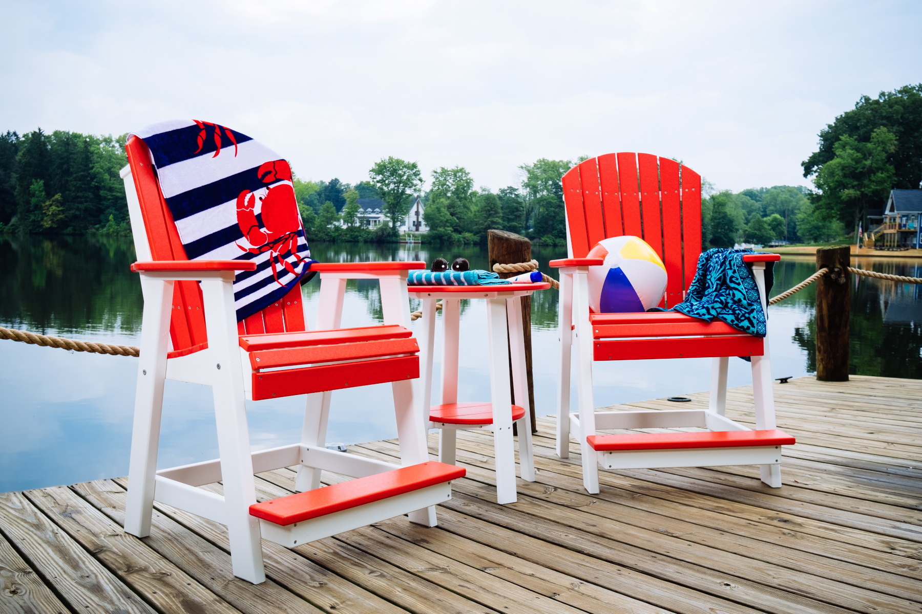 Poly Adirondack Balcony Chairs in Red & White