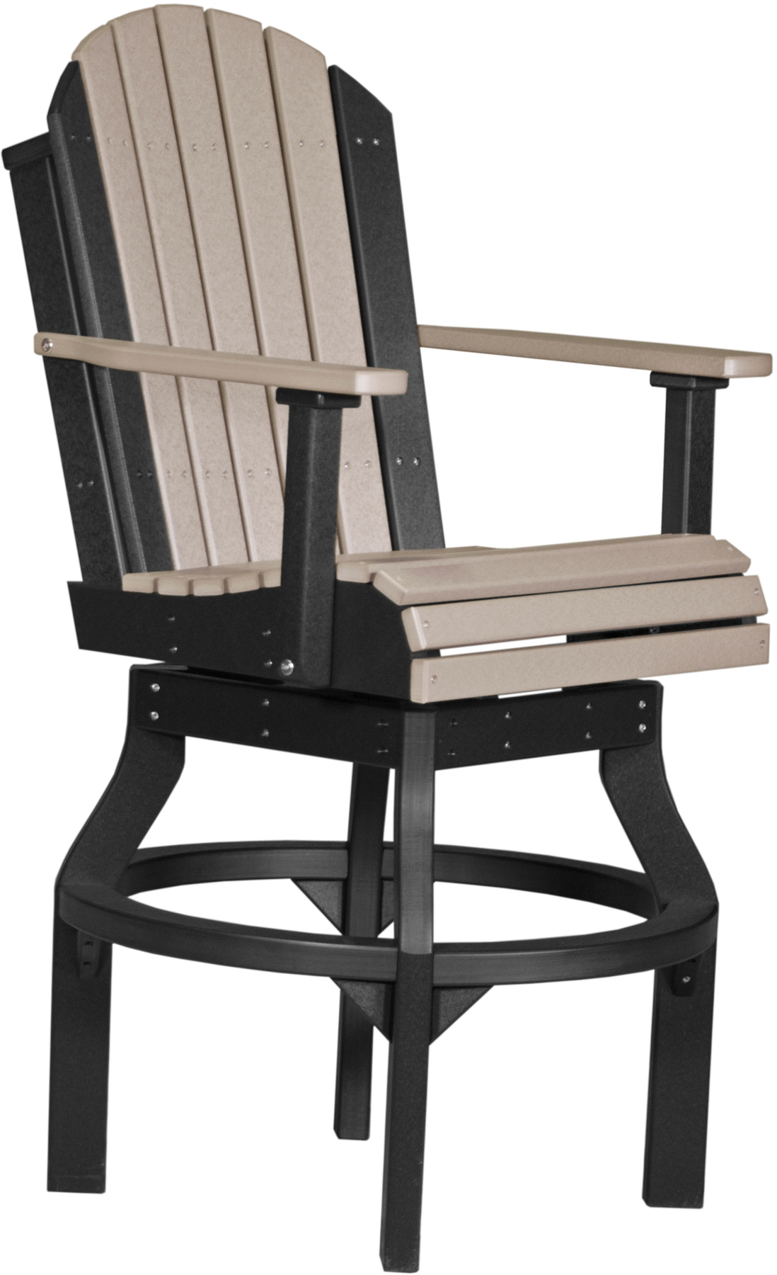Poly Adirondack Swivel Dining Chair - Bar Height in Weatherwood & Black