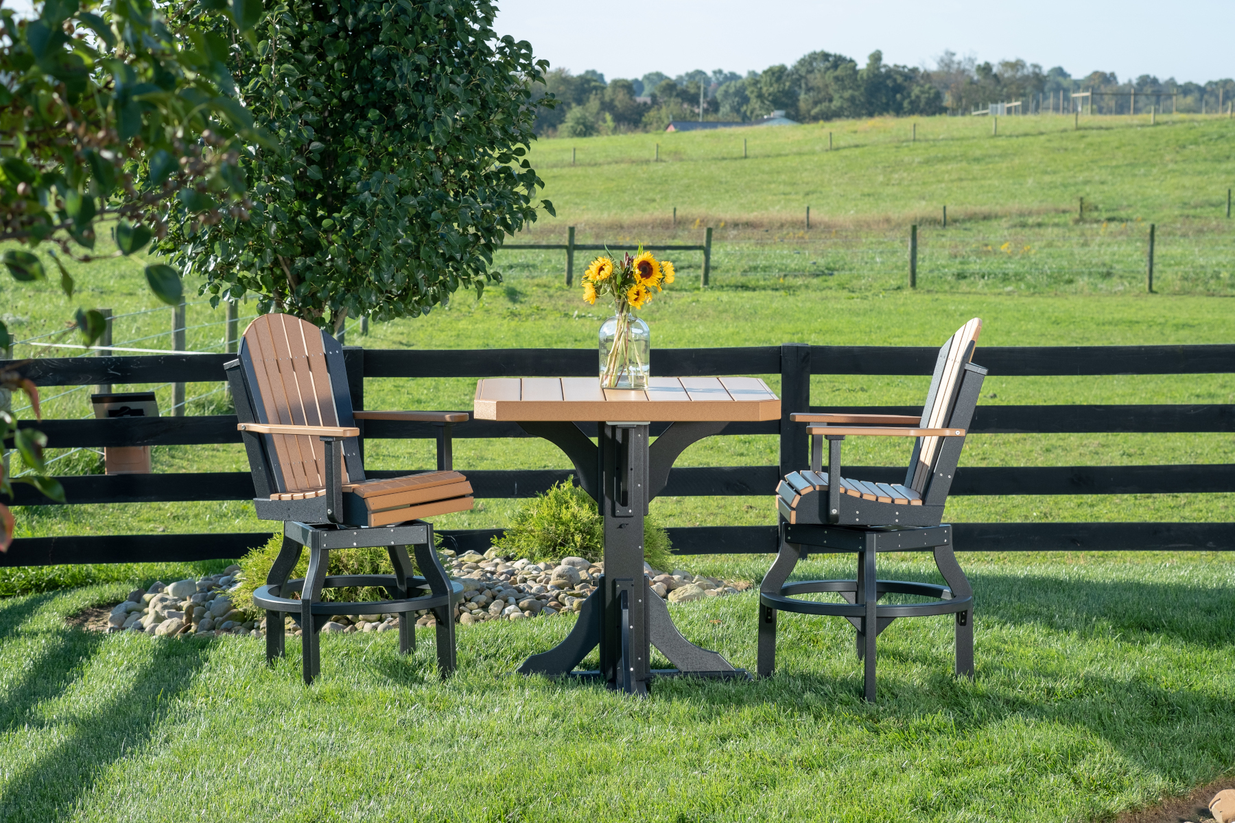41" Poly Square Table Set in Cedar & Black