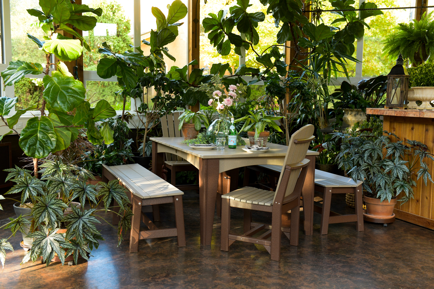 44" x 72" Island Dining Table Set in Weatherwood & Chestnut Brown