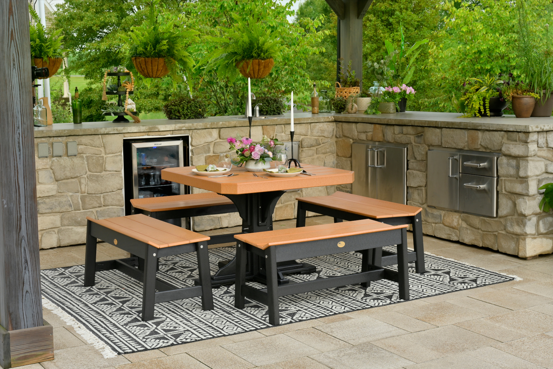 Poly 41" Square Table Set in Cedar & Black