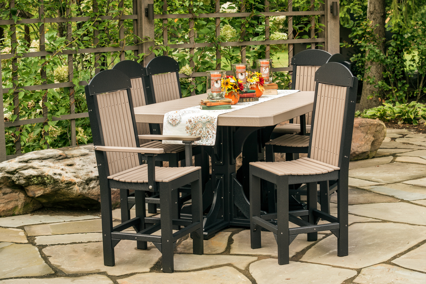 Poly 4' x 6' Rectangular Table Set in Weatherwood & Black