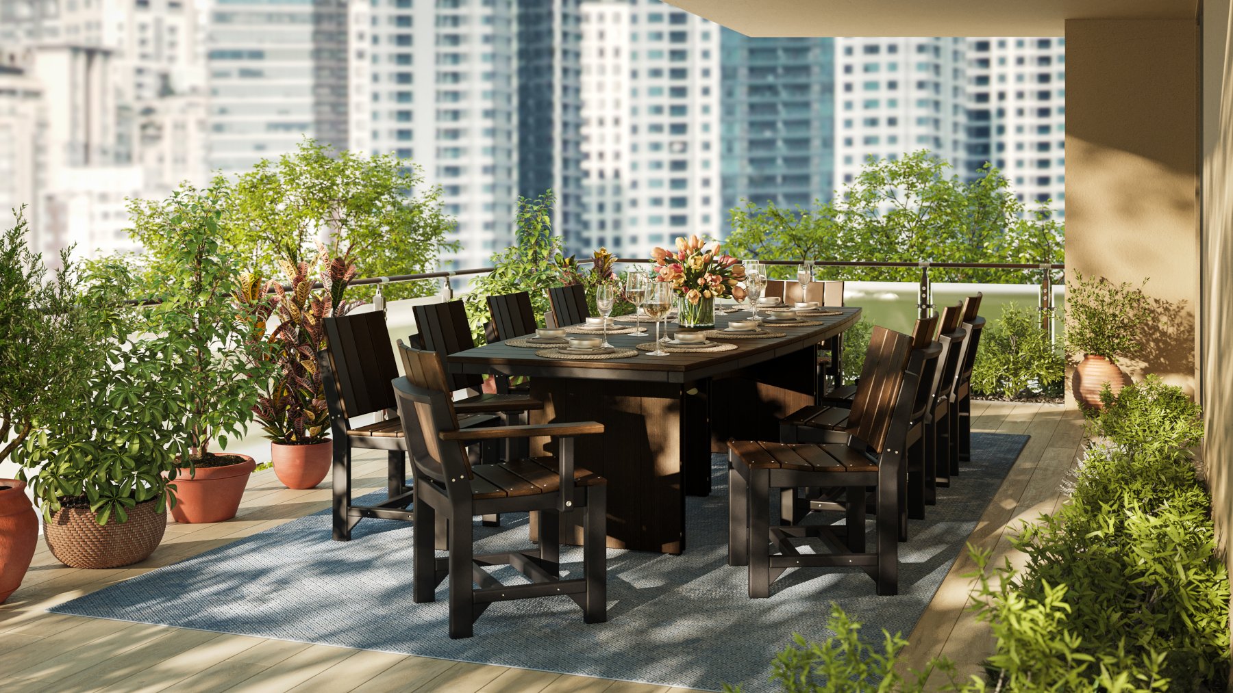 4' x 10' Oval Urban Dining Table Set in Brazilian Walnut & Black
