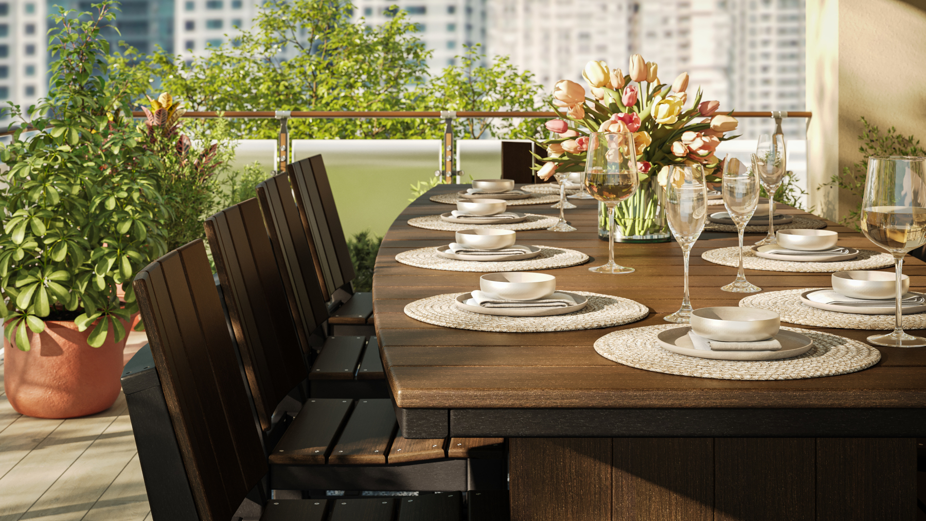 4' x 10' Oval Urban Dining Table Set in Brazilian Walnut & Black