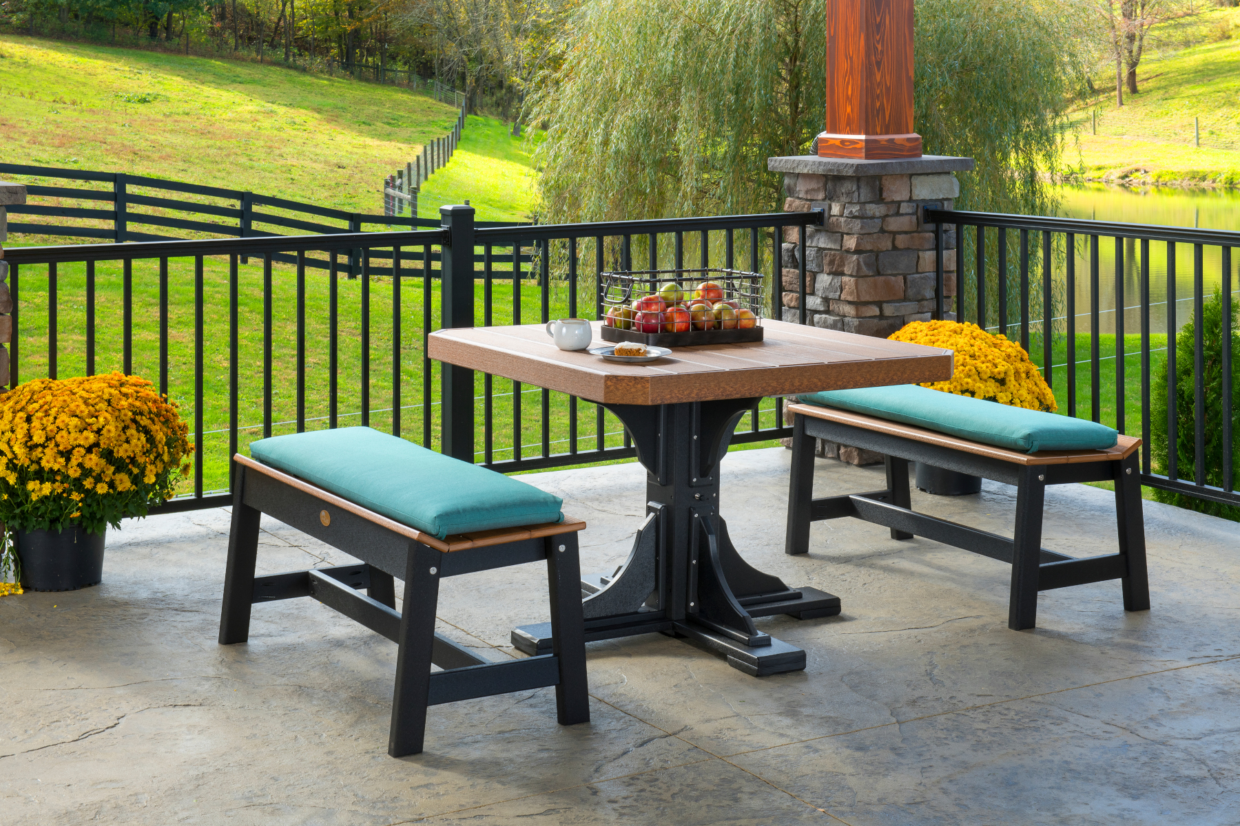 41" Square Poly Table Set  in Antique Mahogany & Black